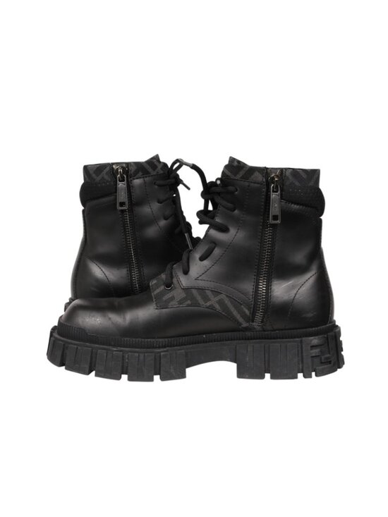 Fendi Force Lace Up Ankle Boots Size US 8 F7 Black Leather Zip Up Combats Ship main image 4
